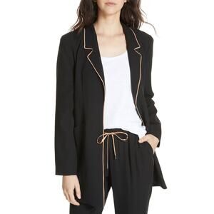 EILEEN FISHER Women’s Silk Black Long Line Open Front Blazer large